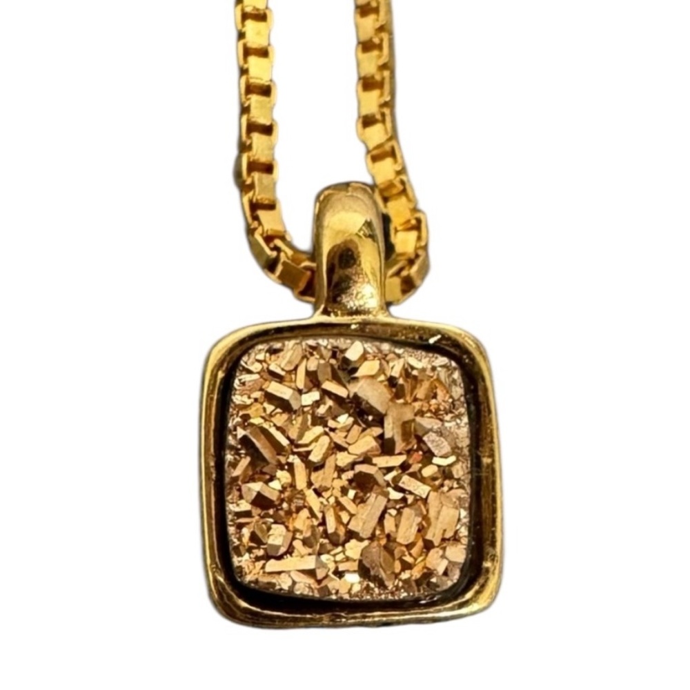 NEW WITH TAGS Gold Box Chain Necklace with Square Druzy Nugget Pendant